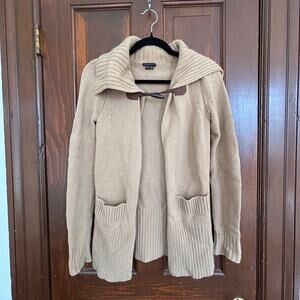 Theory Cashmere Toggle Cardigan Petite TP Beige Shawl Collar Sweater